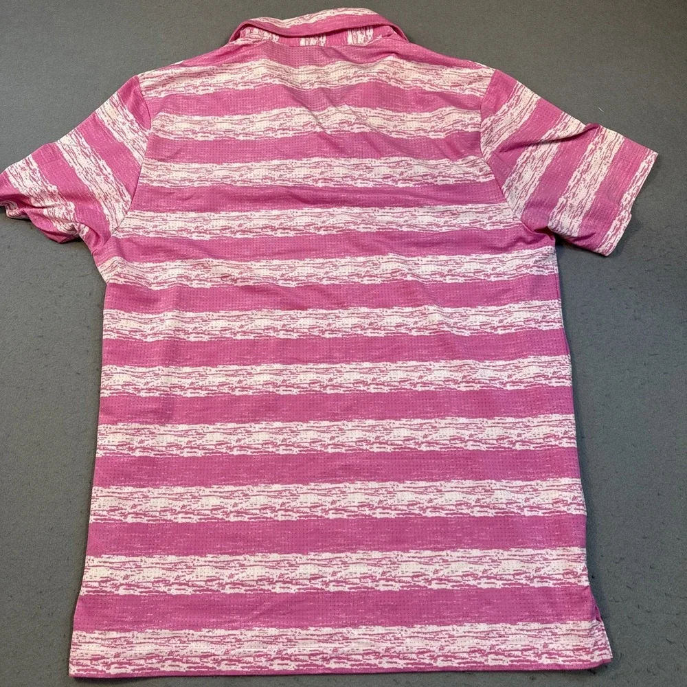 Adidas GOLF Polo Shirt Mens MEDIUM PINK STRIPE VENTED AIRFLOW Performance